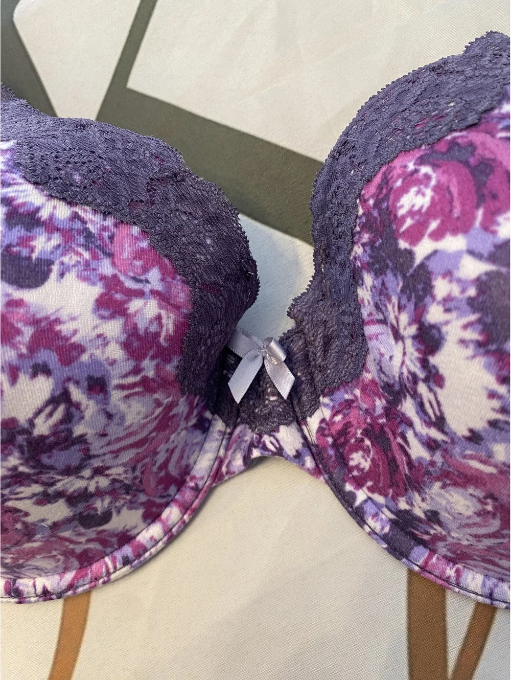 Purple Rose Floral Lace Trim Bra 38D